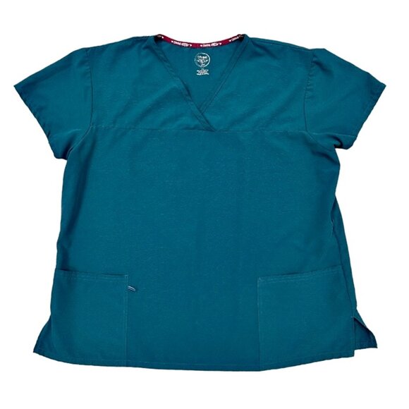 Divine Stretch Scrub Top Size 2X Teal Blue Green 2 Pockets Medical Uniform - Picture 1 of 7